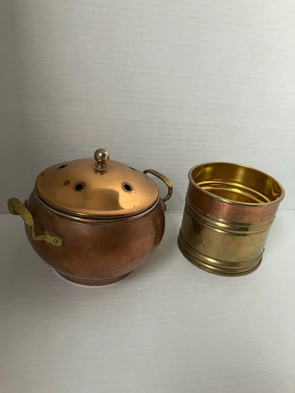Vintage Copper and Brass Decorative Duo - Potpourri Pot & Small Planter 70s 80s
